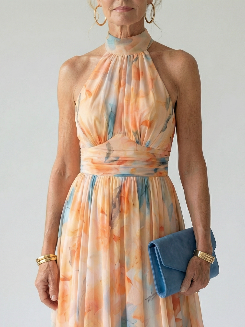 Floral Halter Neck Sleeveless Midi Dress 2