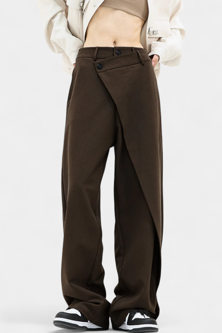 High Waist Asymmetric Wrap Front Wide Leg Trousers 6