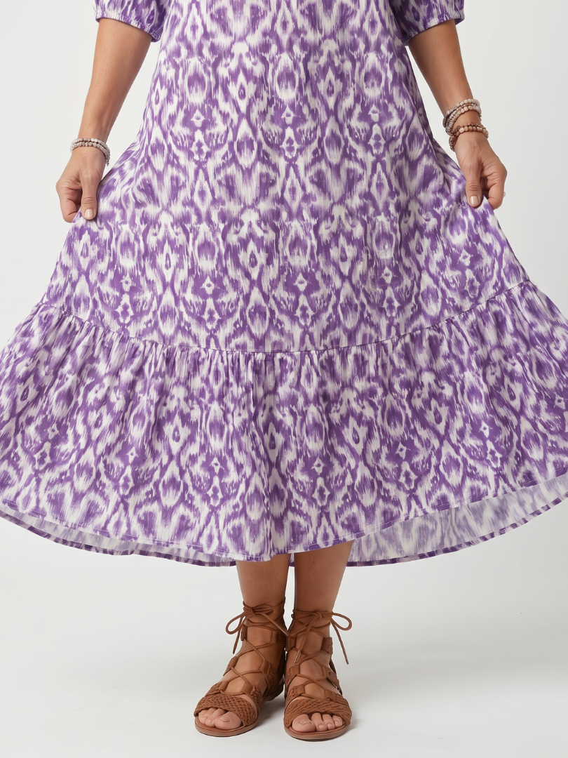 Tassel Tie V-Neck Puff Sleeve Tiered Print Maxi Dress 3