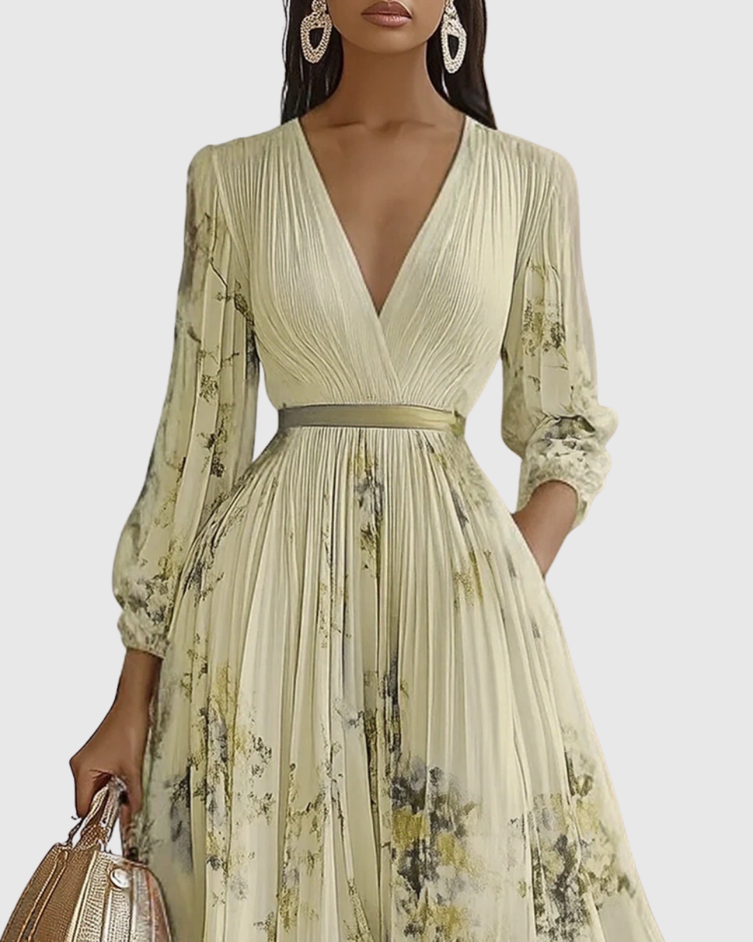 V-Neck Sleeveless Belted Floral Pleated Maxi Dress 11