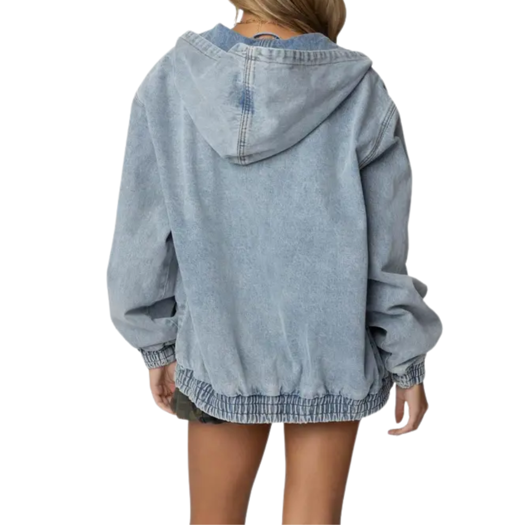Oversized Hooded Zip Front Denim Jacket 3