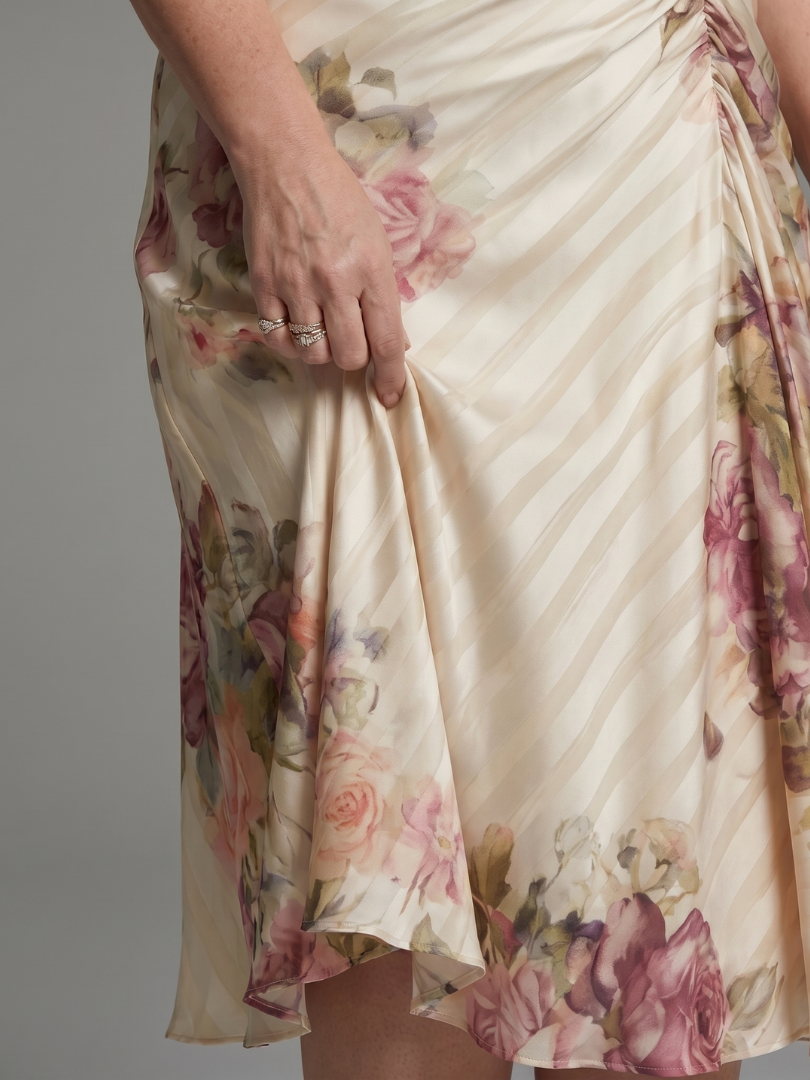 Floral Stripe Print Flutter Sleeve Ruched Wrap Midi Dress 3
