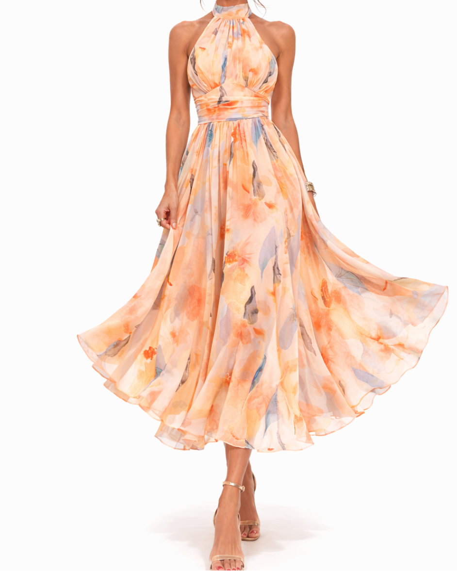 Floral Print Halter Neck Fit and Flare Maxi Dress 5