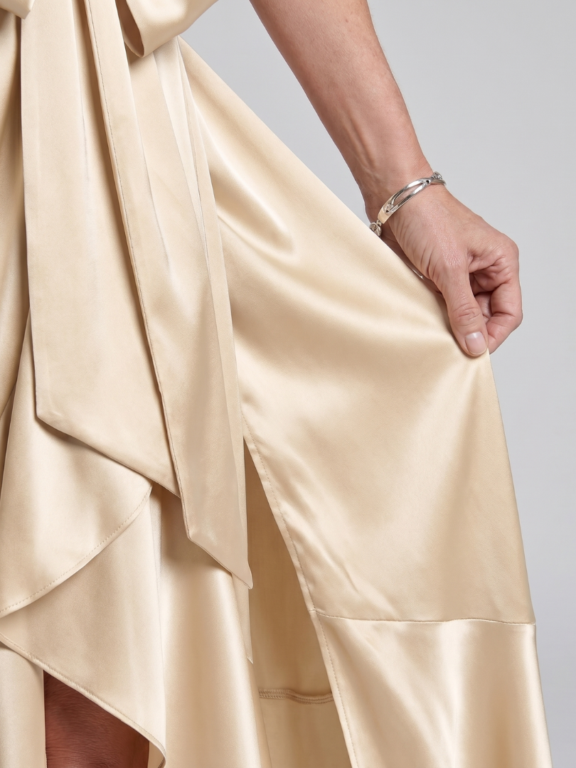 Satin Halter Neck Wrap Ruffle High Low Maxi Dress 3