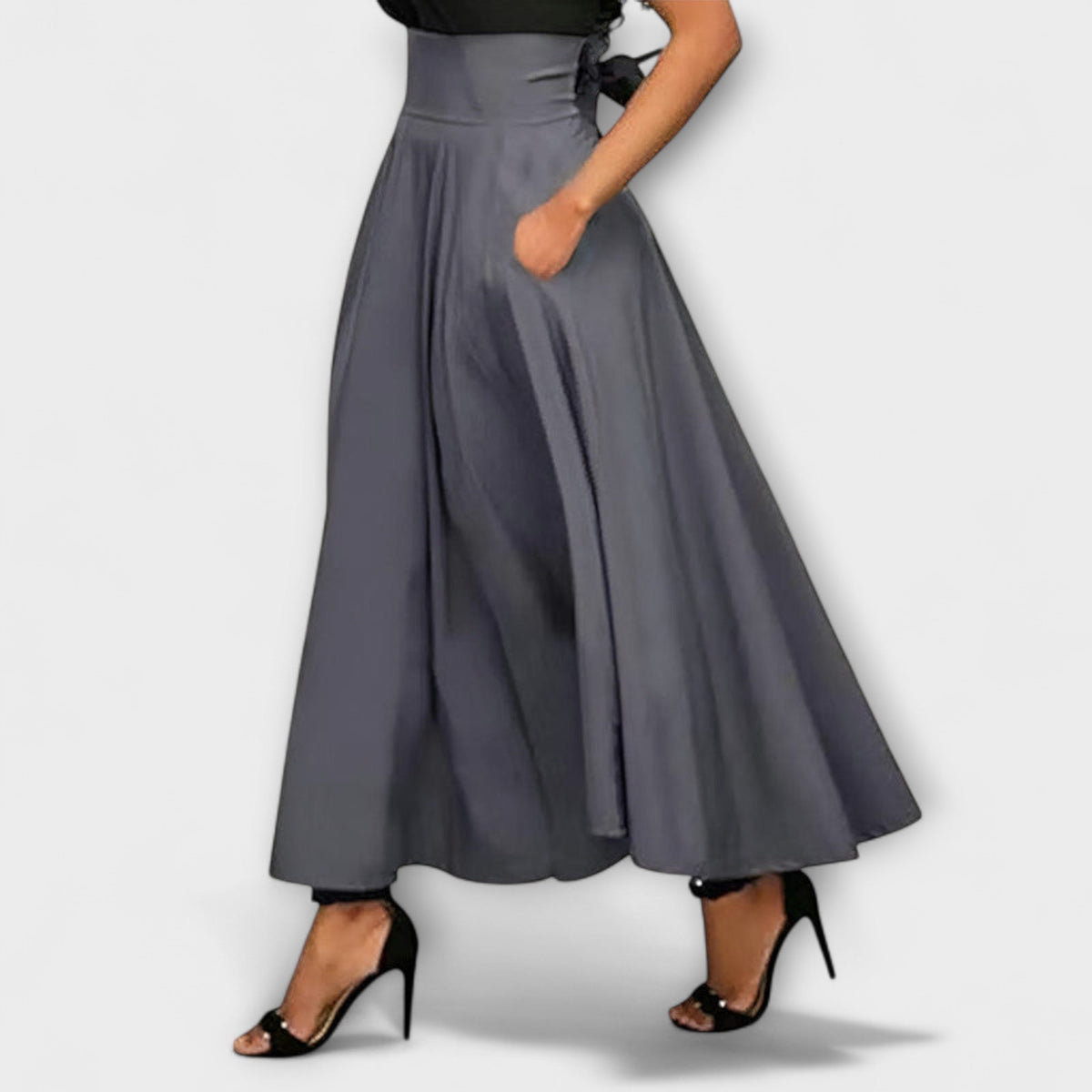 High Waist Pleated Flared Maxi Skirt 2