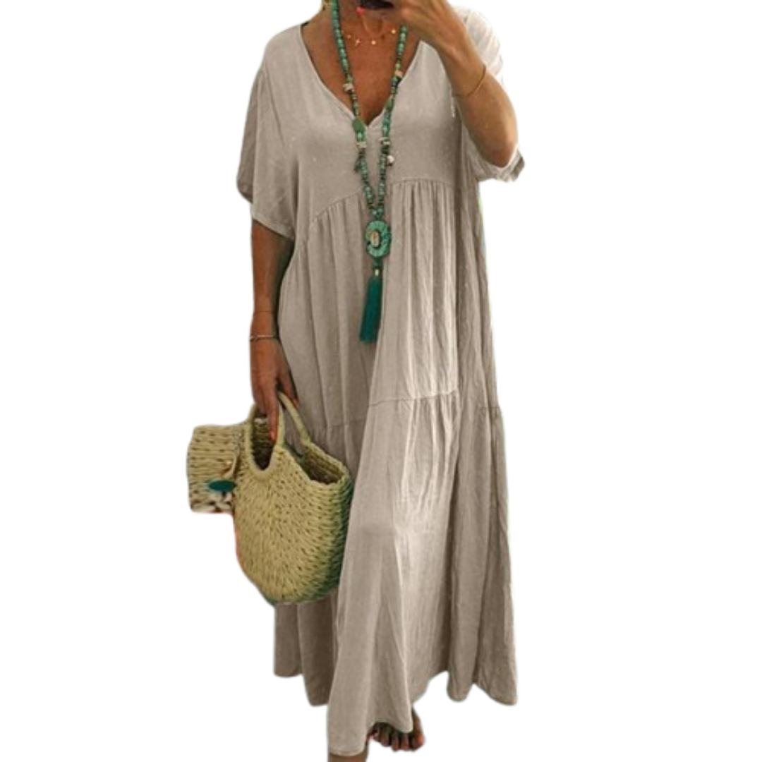 V-Neck Short Sleeve Tiered Boho Maxi Dress 2