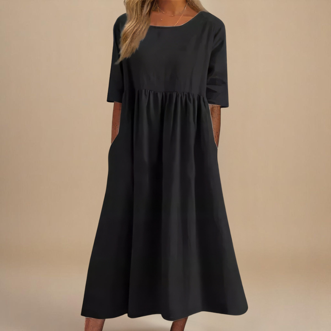 Crew Neck Short Sleeve Pocket Babydoll Midi Dress 5