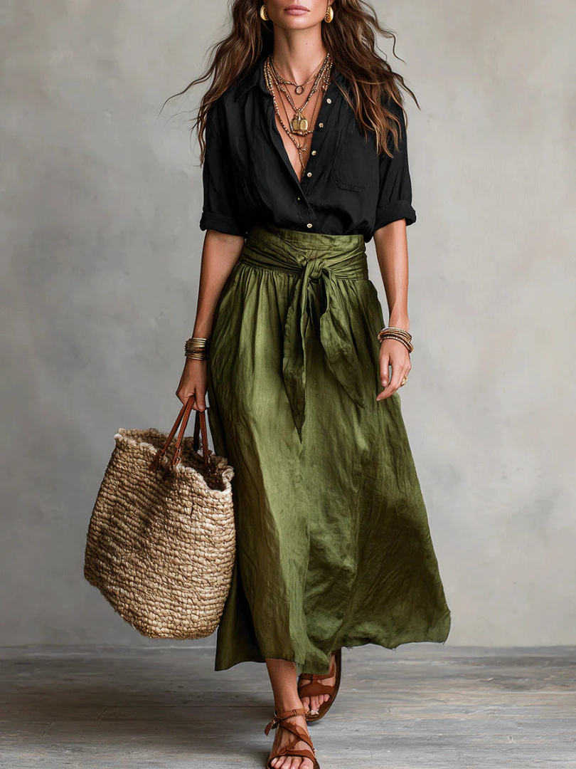 Tie Front Wrap High Waist Maxi Skirt 2