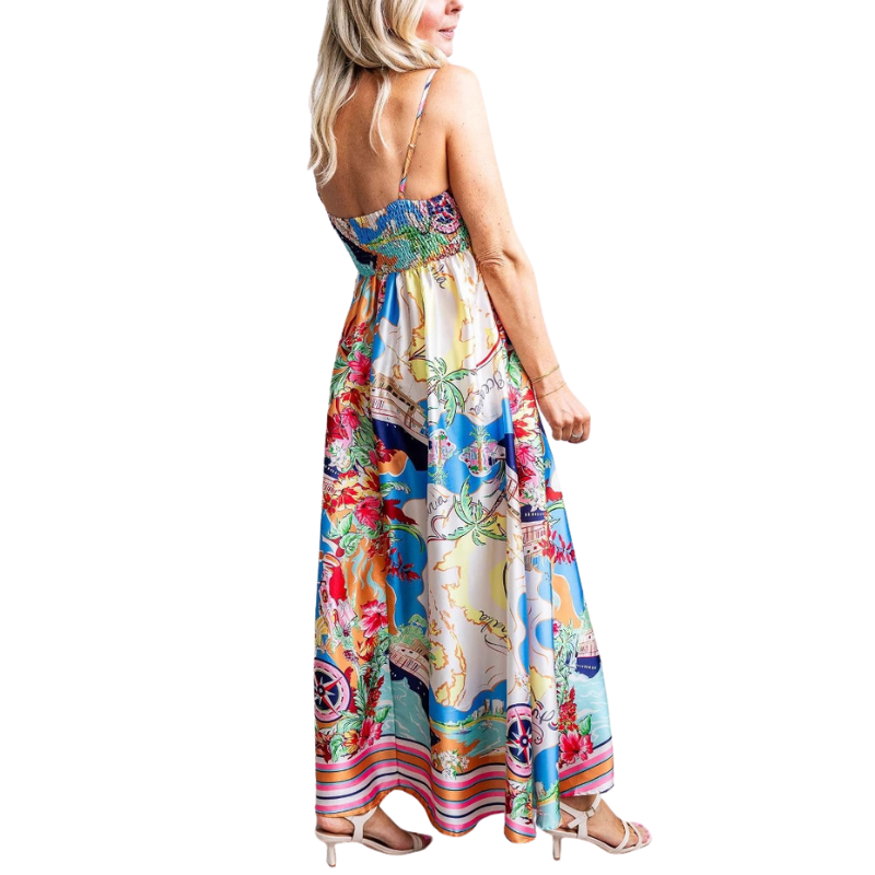 Scarf Print Smocked Spaghetti Strap Maxi Dress 2