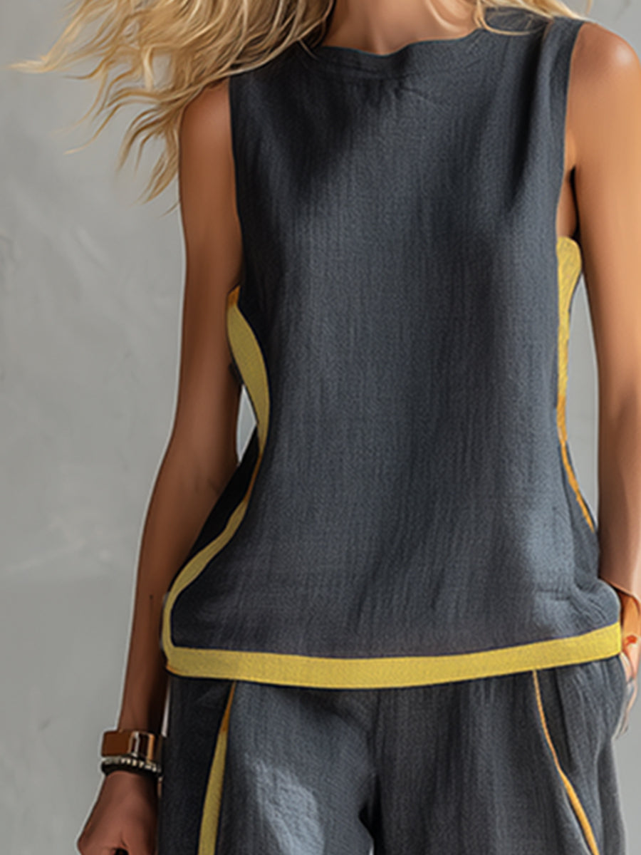 Contrast Trim Sleeveless Top and Wide Leg Pants Two Piece Set 6