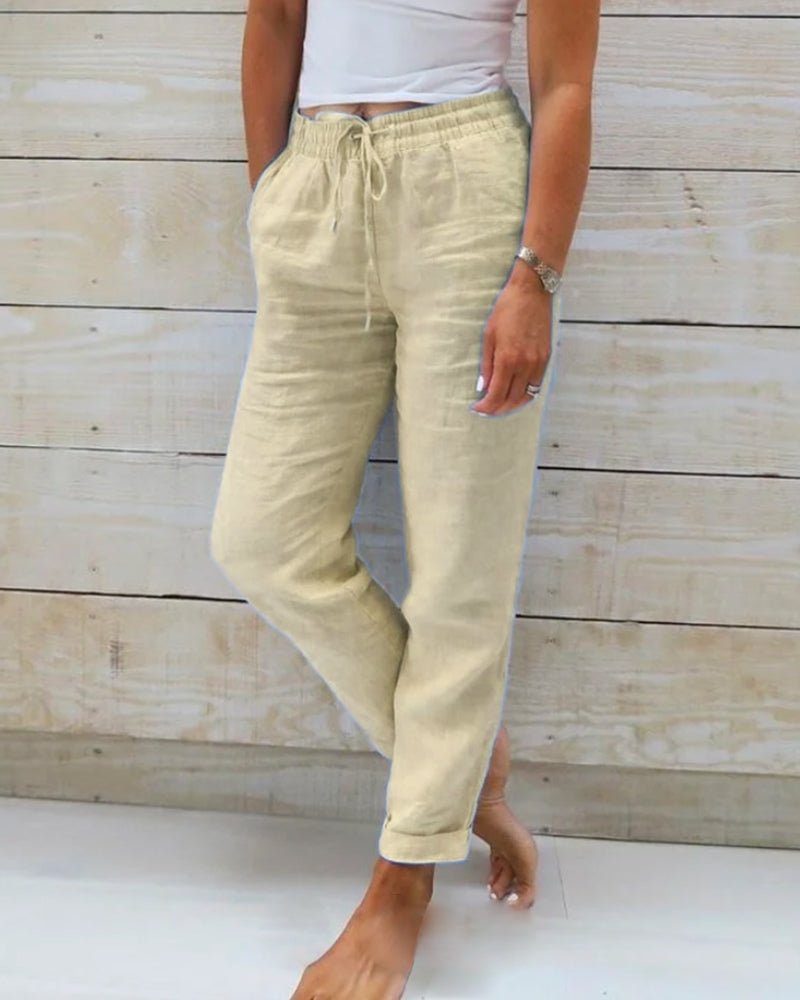 High Waist Drawstring Tapered Linen Pants 2