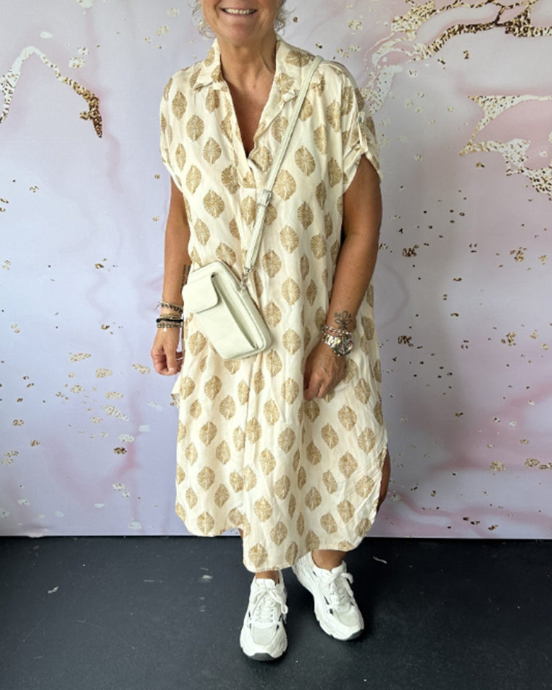 Geometric Print Short Sleeve Lapel Collar Midi Shirt Dress - View 7