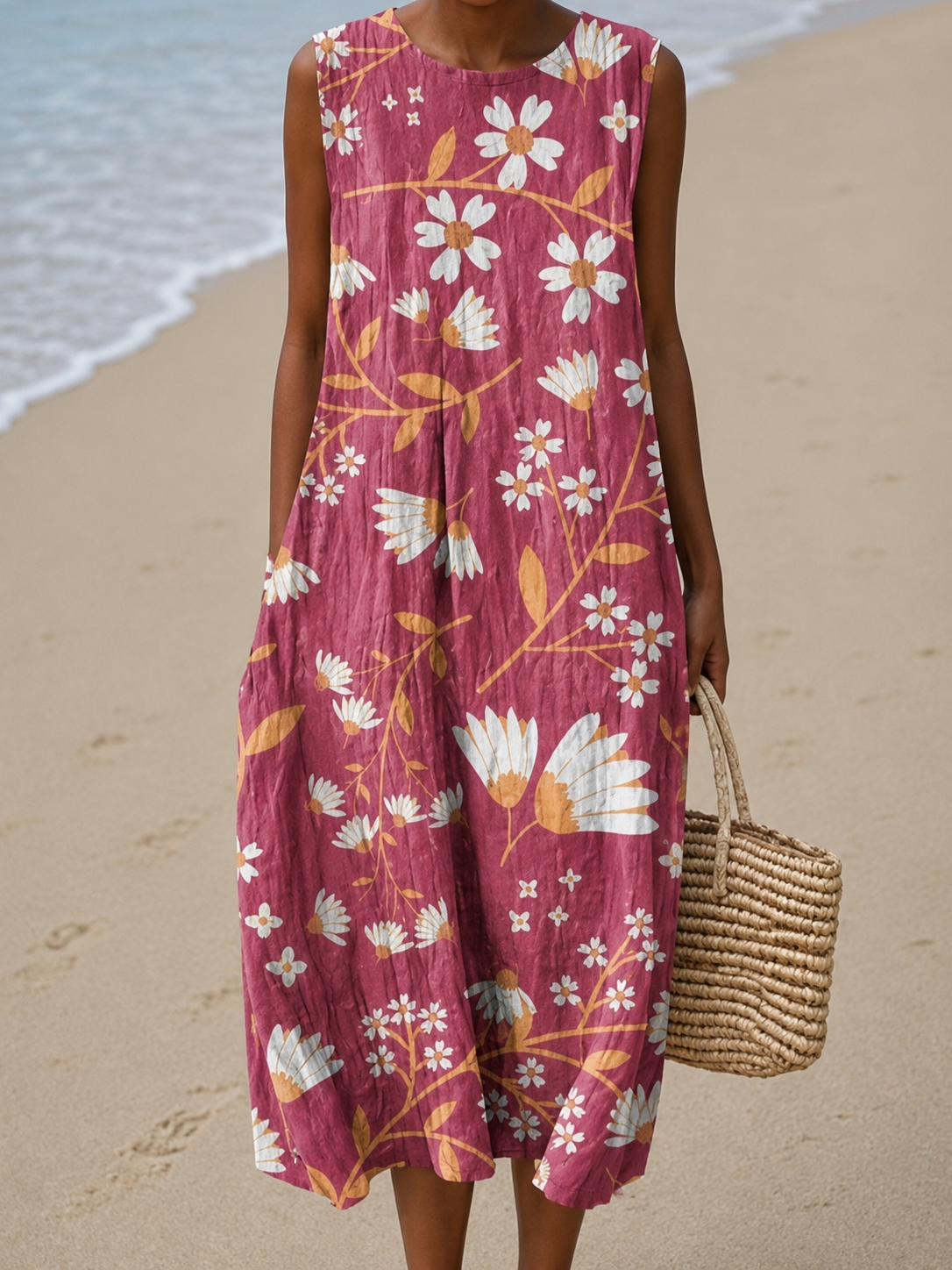 Daisy Floral Print Scoop Neck Sleeveless Midi Dress 2