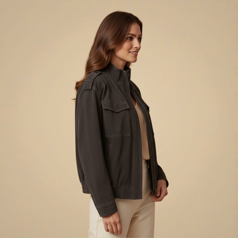 Stand Collar Zip Front Flap Pocket Utility Jacket 9
