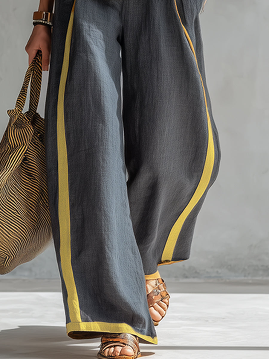 Contrast Trim Sleeveless Top and Wide Leg Pants Two Piece Set 7