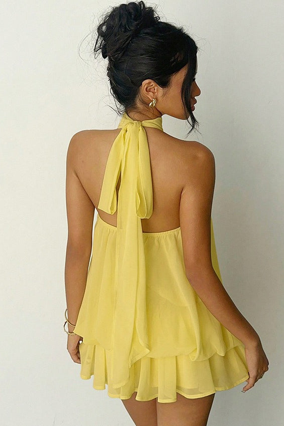 Chiffon Halter Neck Tiered A-Line Mini Dress - View 5