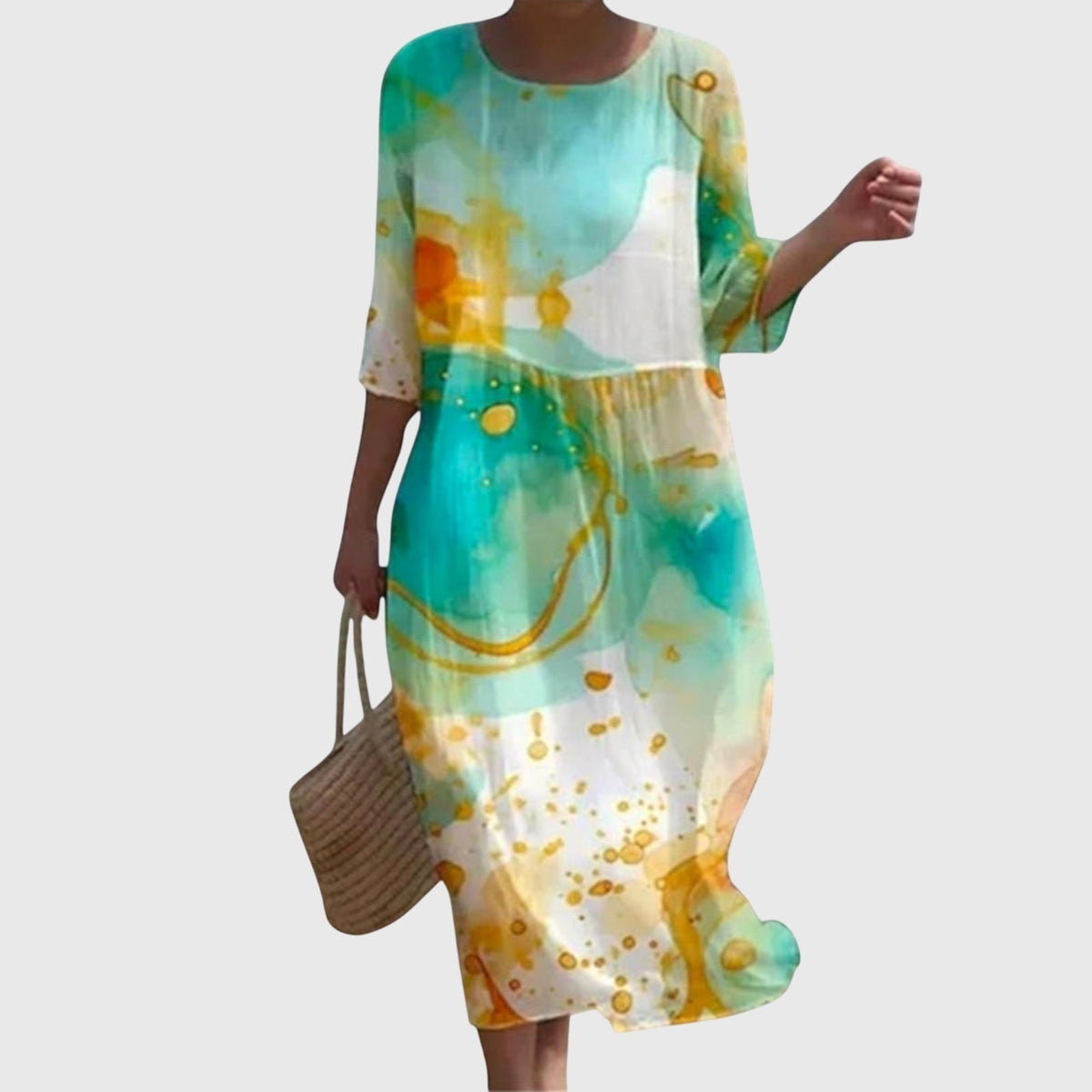 Rose Floral Round Neck Half Sleeve Maxi Dress 3