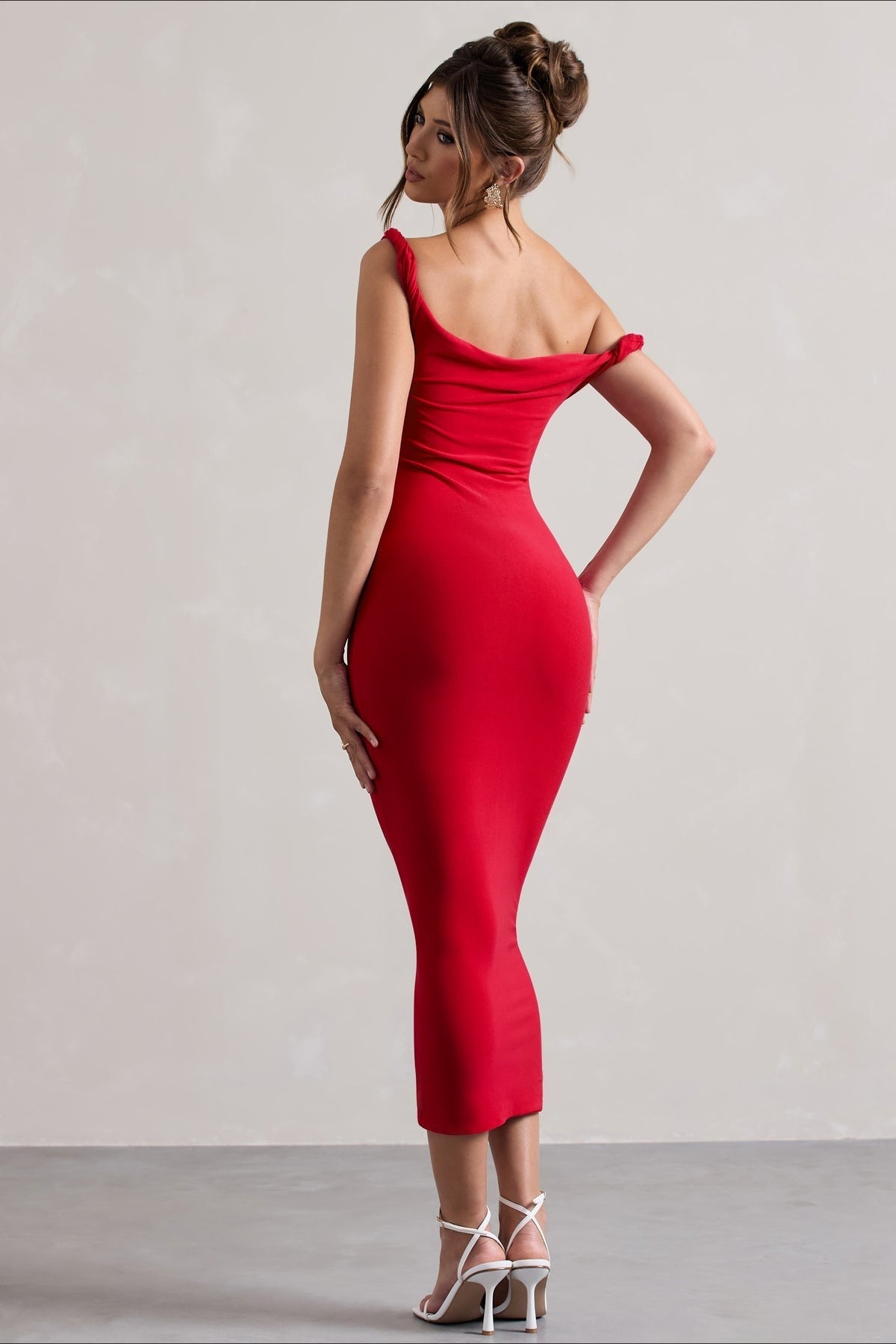 One Shoulder Twist Strap Bodycon Midi Party Dress - View 4