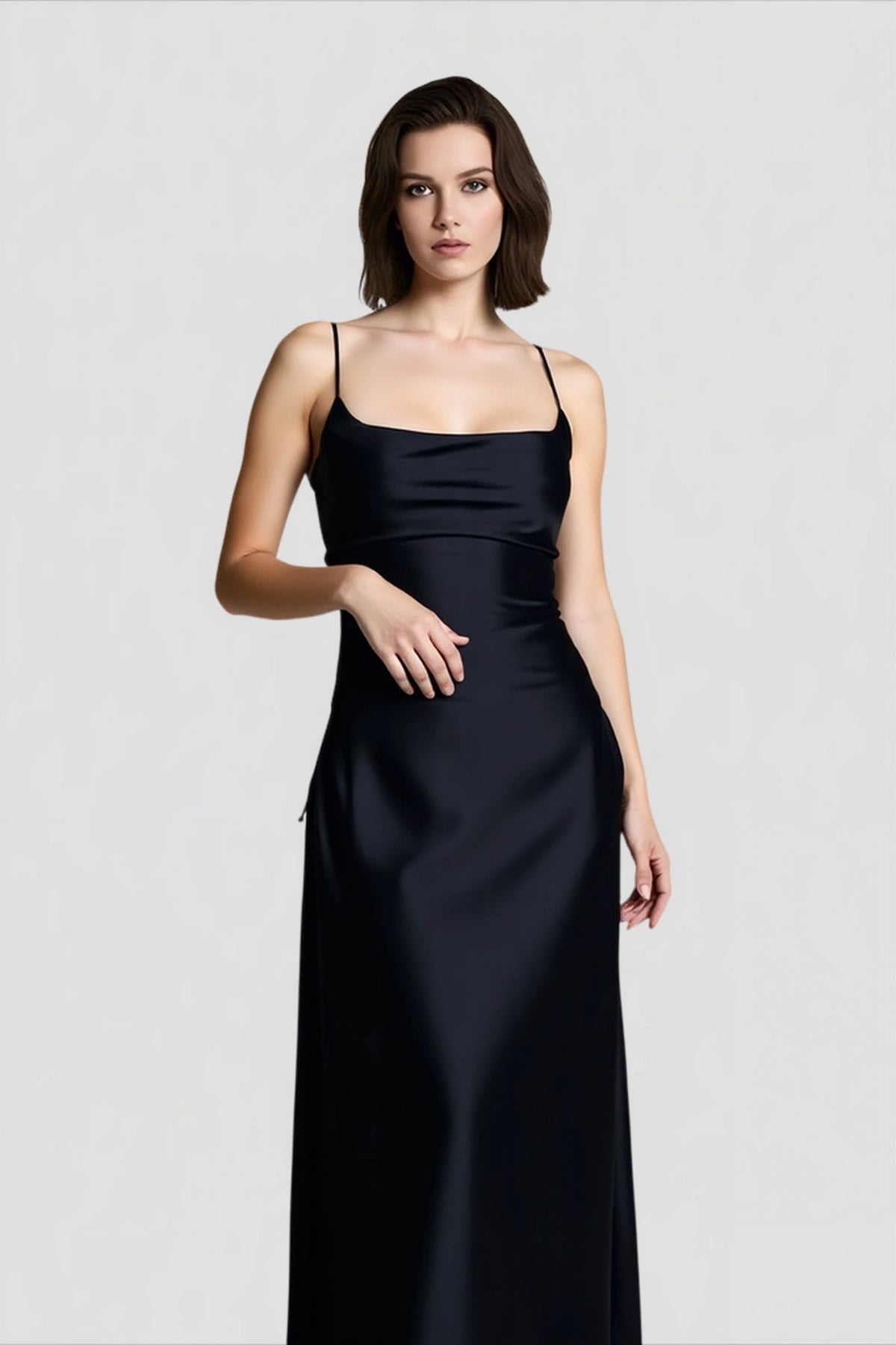Belted Backless  Maxi Silk Dress in Black - View 3