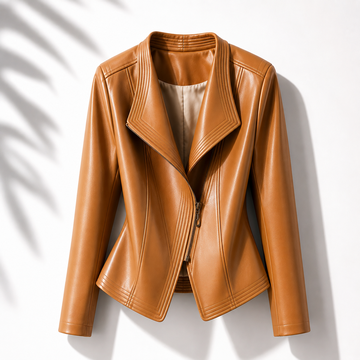 Draped Lapel Asymmetric Zip Faux Leather Jacket 4