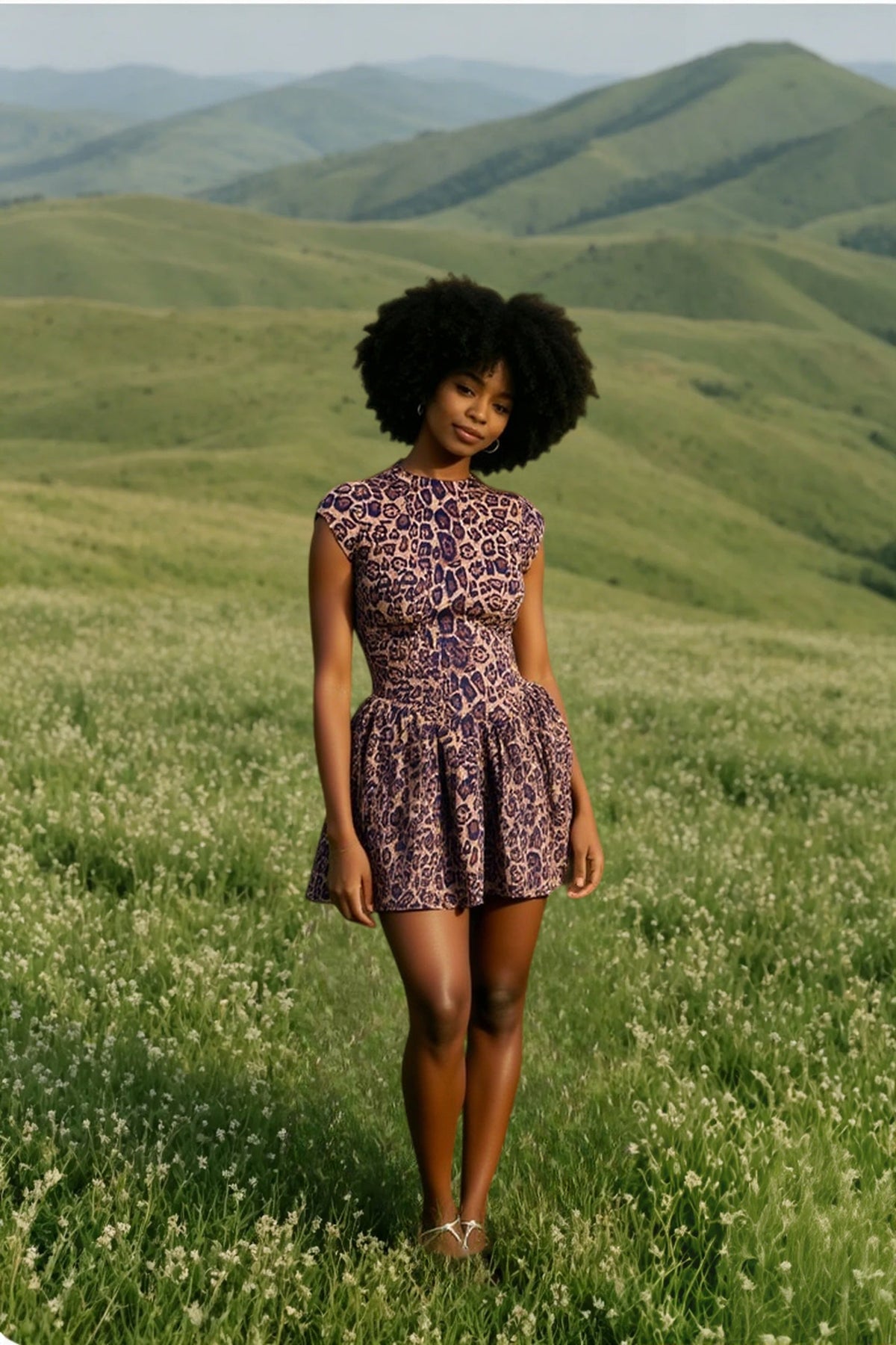 Leopard Print Cap Sleeve Crew Neck Fit and Flare Mini Dress