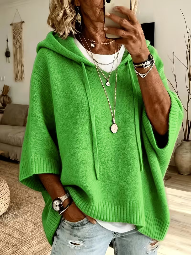 Hooded Drawstring Oversized Knit Poncho Sweater 31