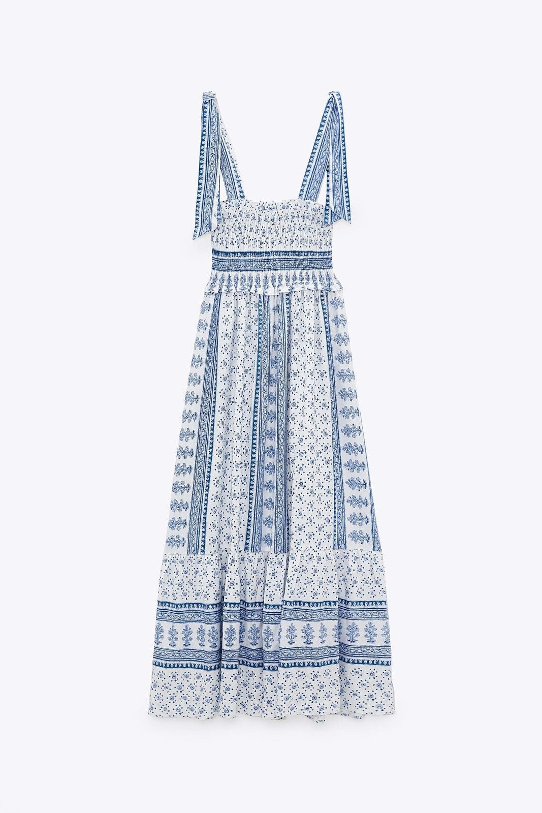Floral Print Smocked Square Neck Ruffle Trim Midi Dress - View 5