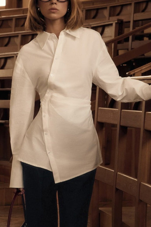 Collared Asymmetrical Button Blouse