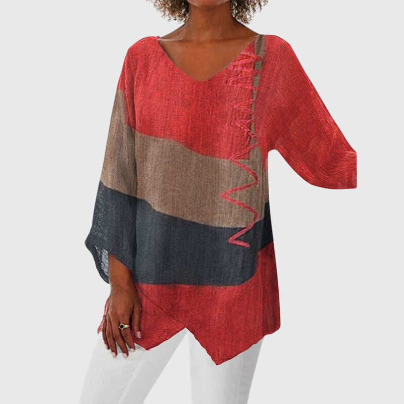 Colorblock V-Neck Long Sleeve Asymmetric Tunic Top 6