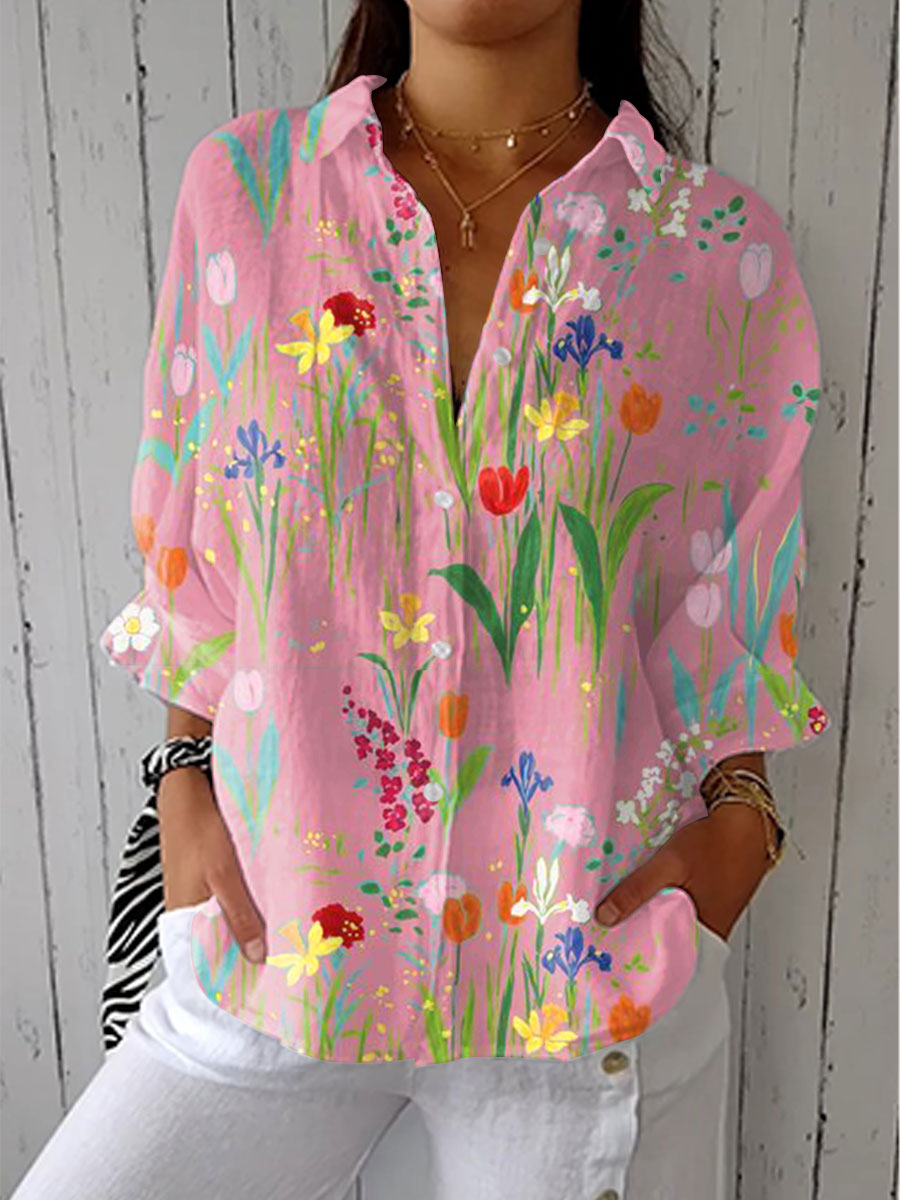 Floral Print Collared Button Front Oversized Blouse 2
