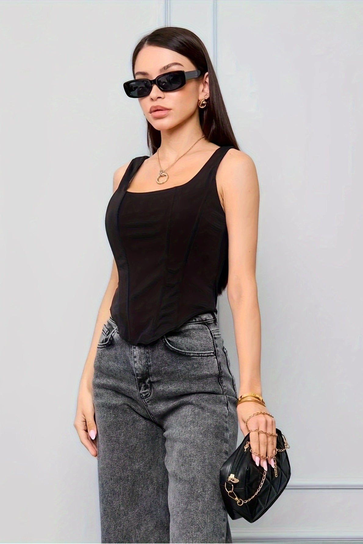Boned Square Neck Tank Top