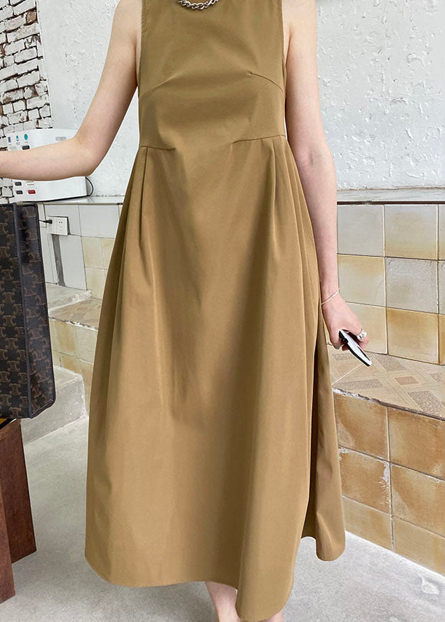 Sleeveless Round Neck High Waist Gathered Pleated Maxi Dress - View 4