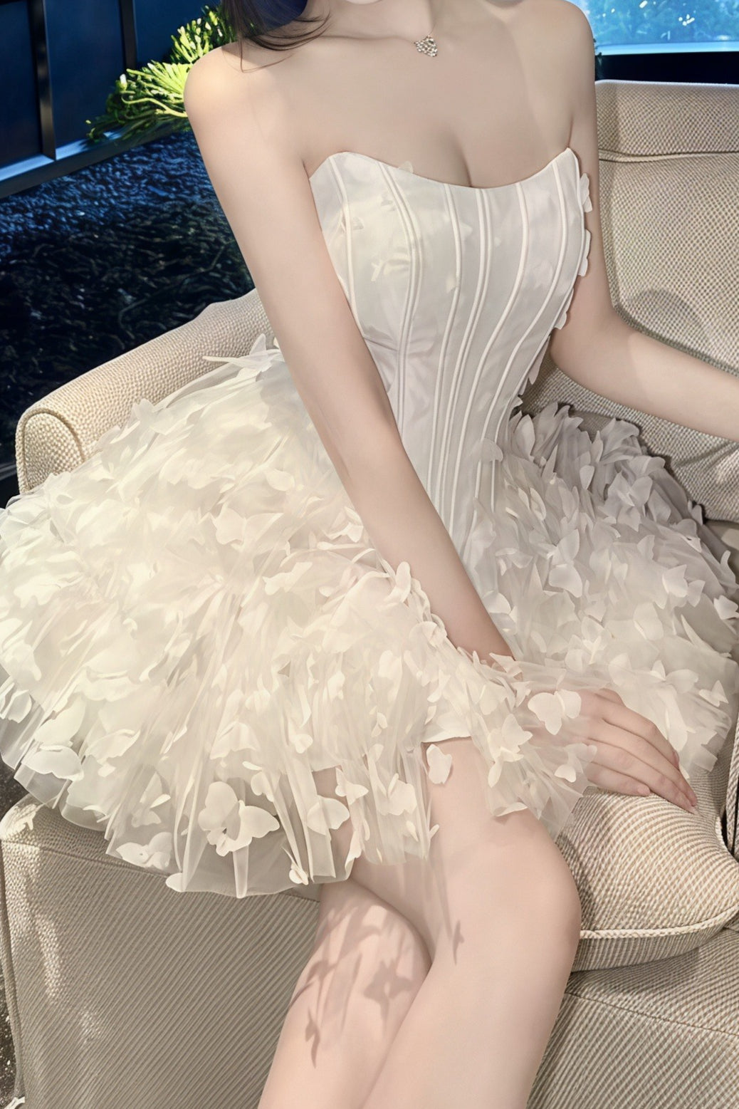 Strapless Corset Butterfly Appliqué Tulle Ruffle Mini Dress - View 6