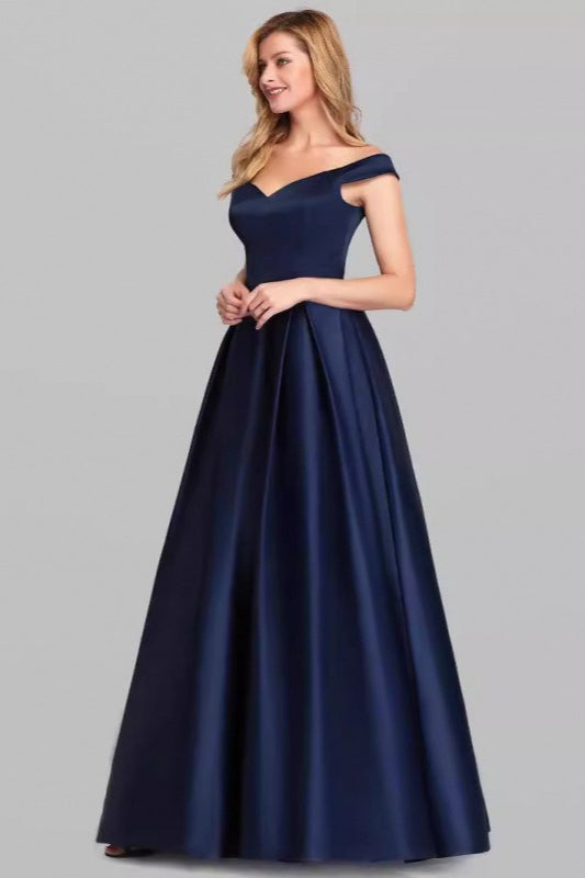Satin Off Shoulder Sweetheart A-Line Formal Gown - View 3