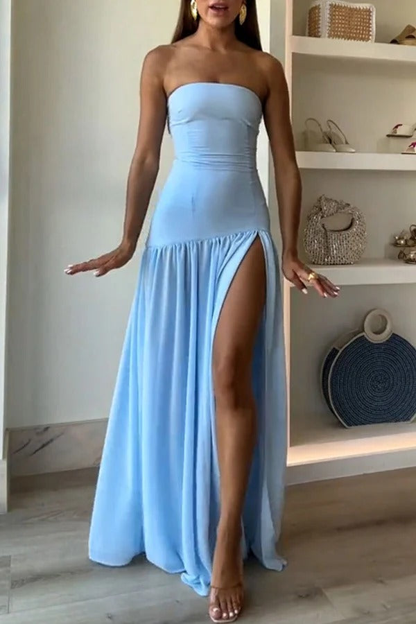 Lizzy Strapless Semi Sheer Patchwork Chiffon Maxi Dress - View 2
