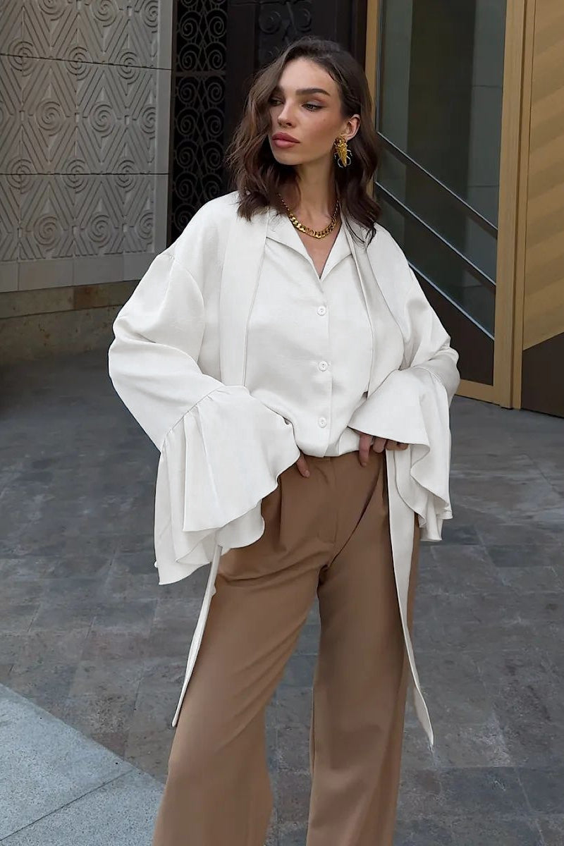 Lazy Flare Sleeve Ruffle Blouse