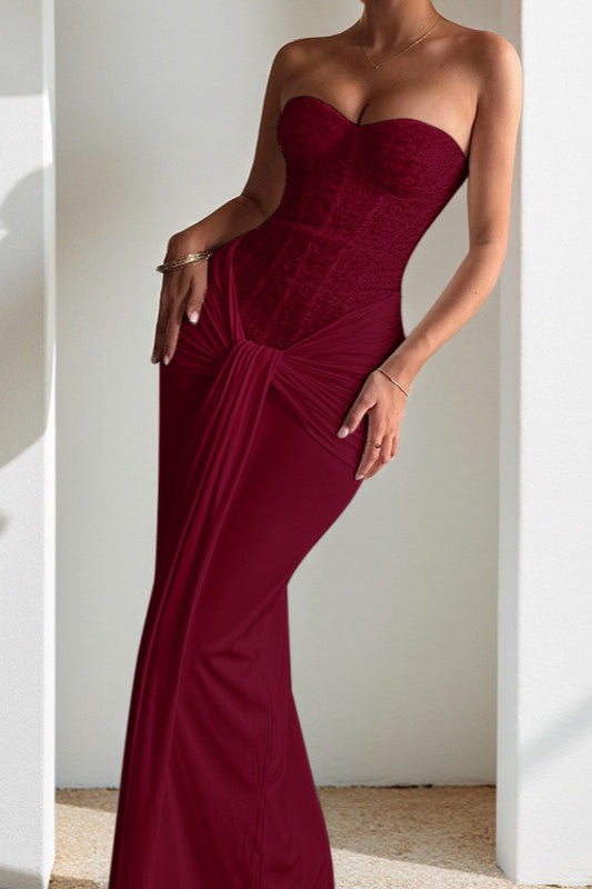 Strapless Sweetheart Sequin Corset Draped Waist Formal Gown - View 11