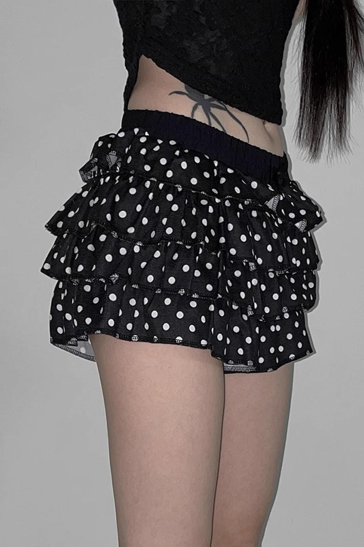 Low-Rise Pleated Denim Mini Skort