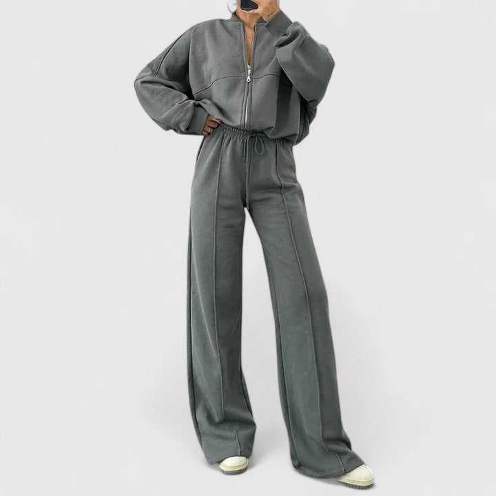 Zip Up Sweatshirt and Wide Leg Pants Two Piece Set 2
