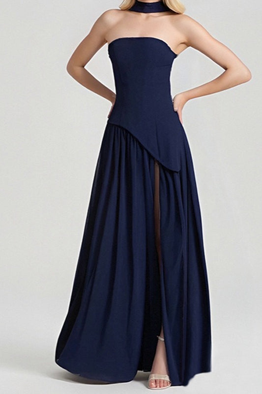 Strapless Asymmetric Wrap High Split Maxi Dress - View 3