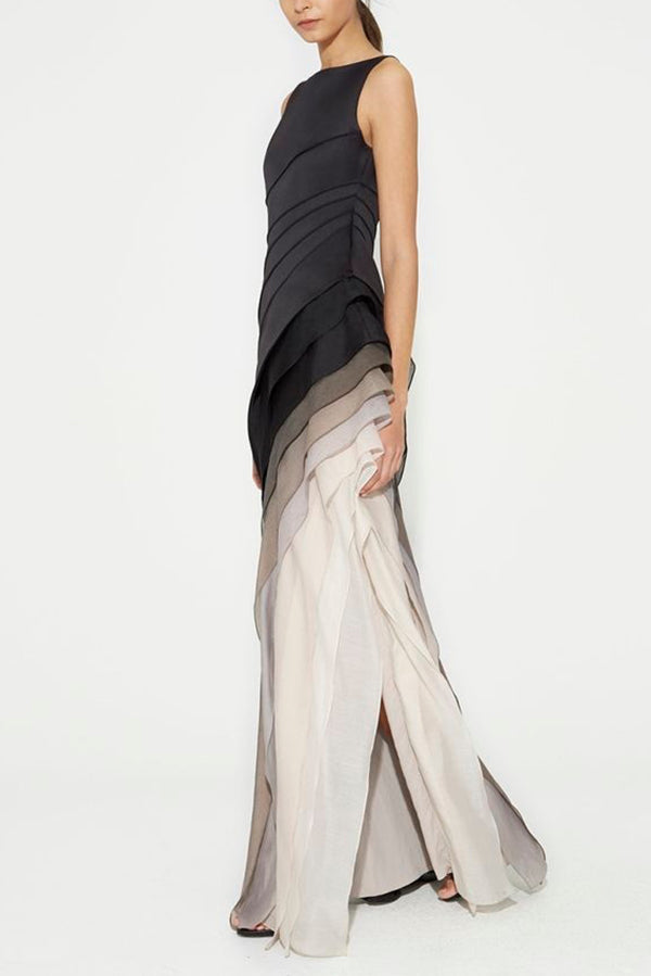 Elegant and Mysterious Tulle Gradient Cascading Design Gown Maxi Dress - View 5