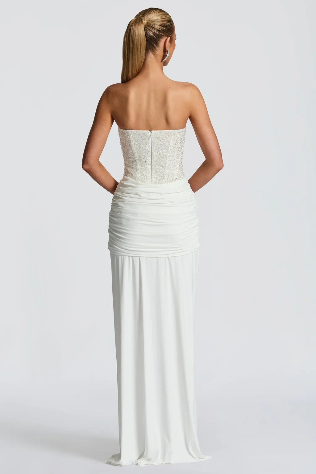 Sequin Strapless Corset Ruched High Split Mermaid Maxi Dress - View 9