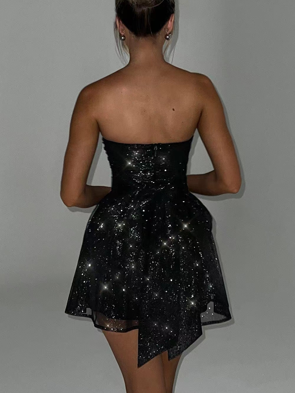 Glitter Strapless Ruched Fit and Flare Mini Party Dress - View 4