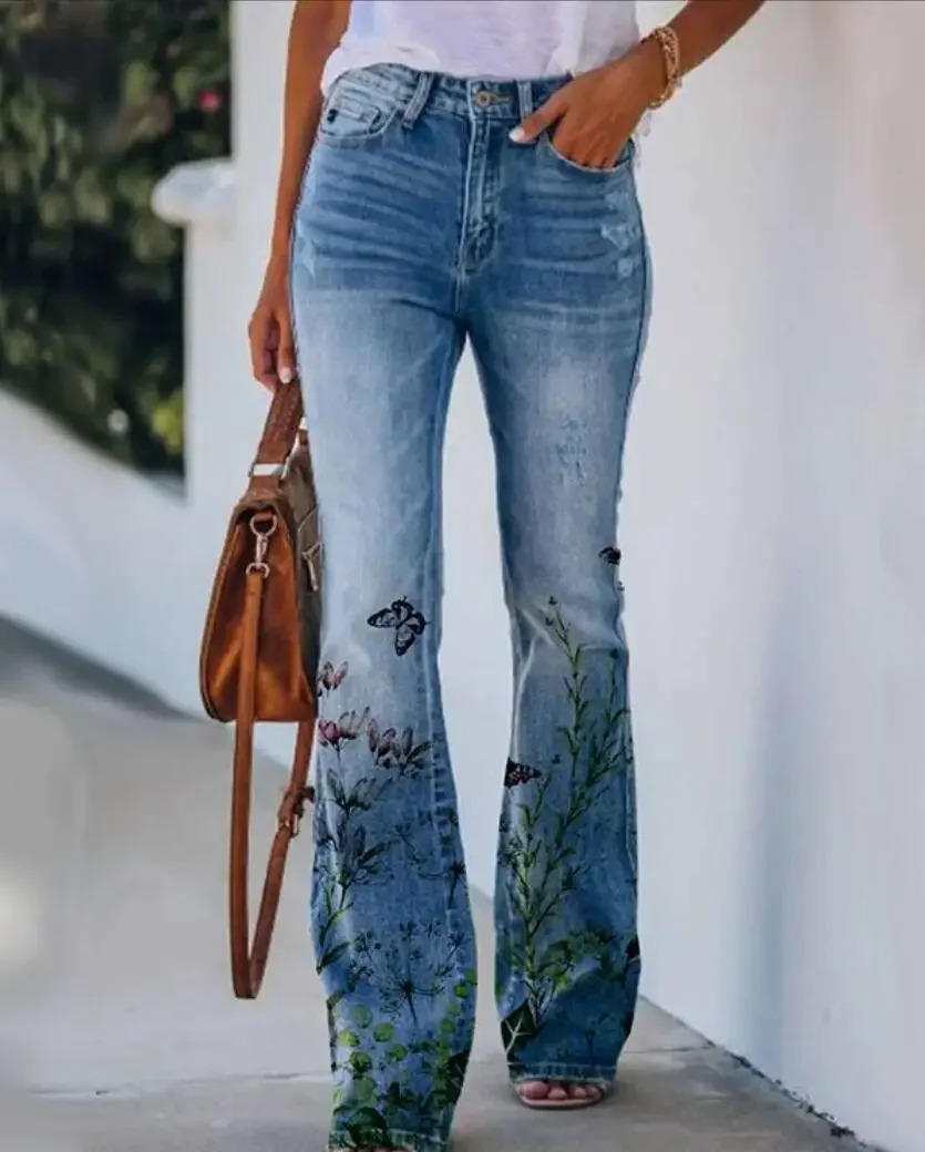 Floral Embroidered High Waist Flare Jeans 7