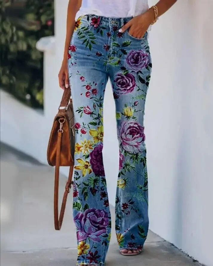 Floral Embroidered High Waist Flare Jeans 9