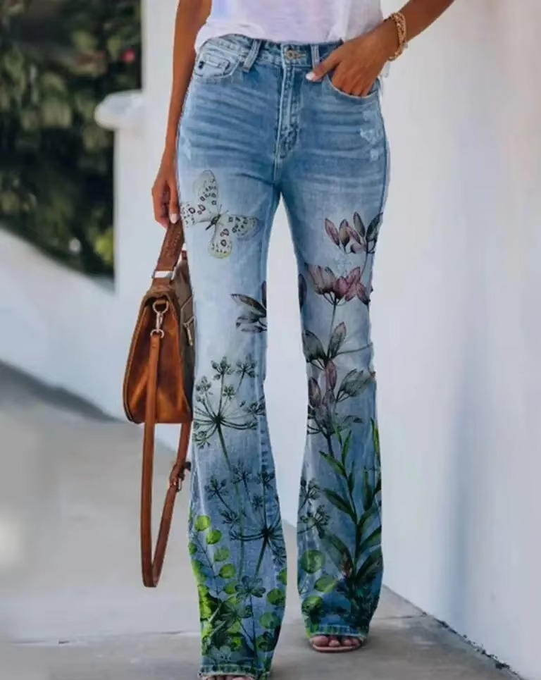Floral Embroidered High Waist Flare Jeans 4