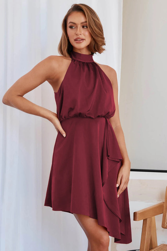 Halter Neck Sleeveless Asymmetric Handkerchief Hem Midi Dress 13