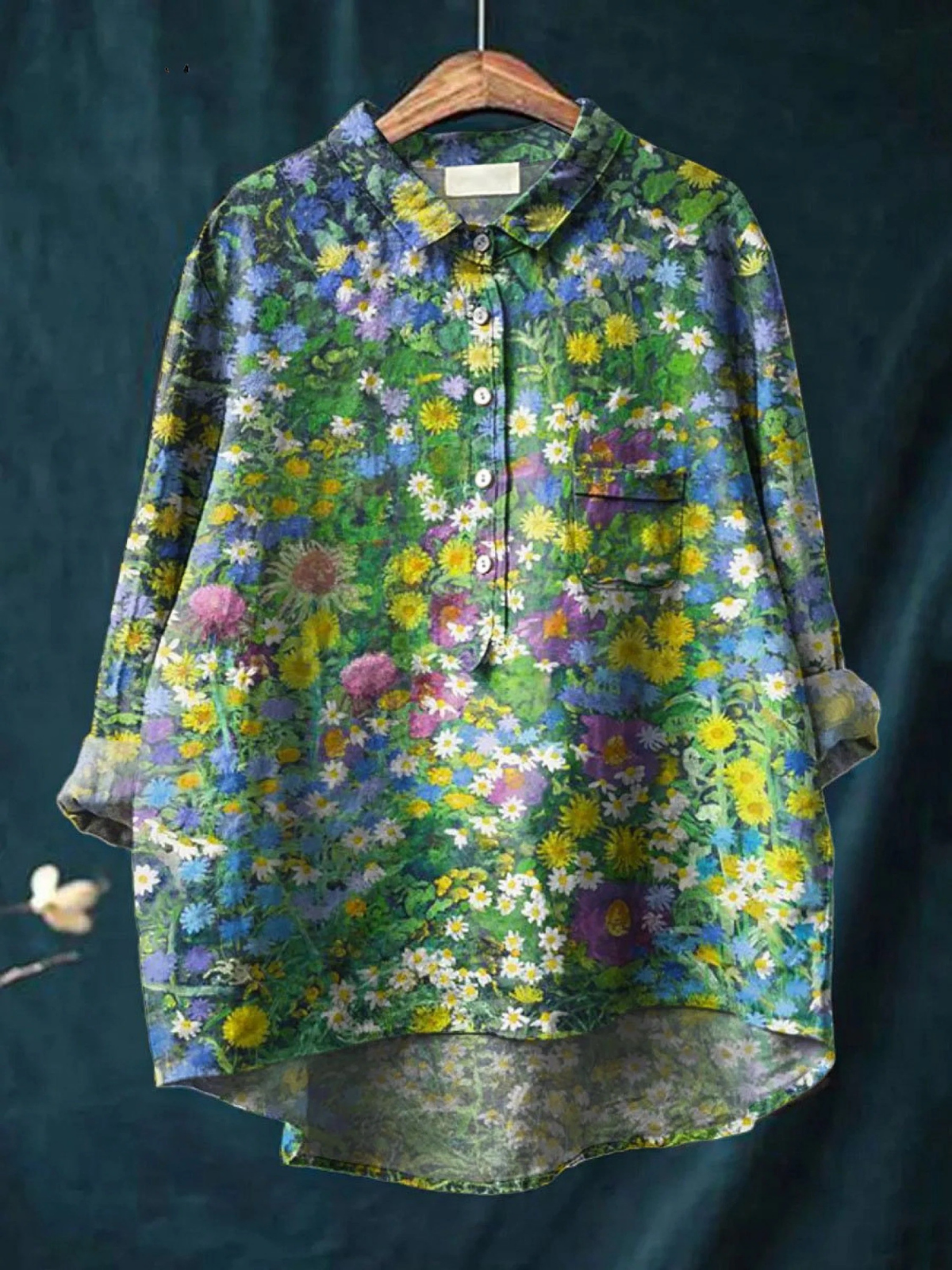 Floral Print Collared Long Sleeve Button Front Shirt