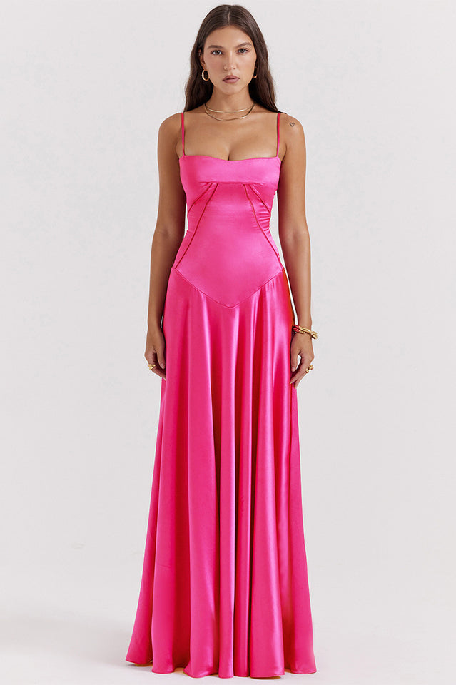 Anabella Black Lace Up Maxi Dress in Fuchsia - View 10