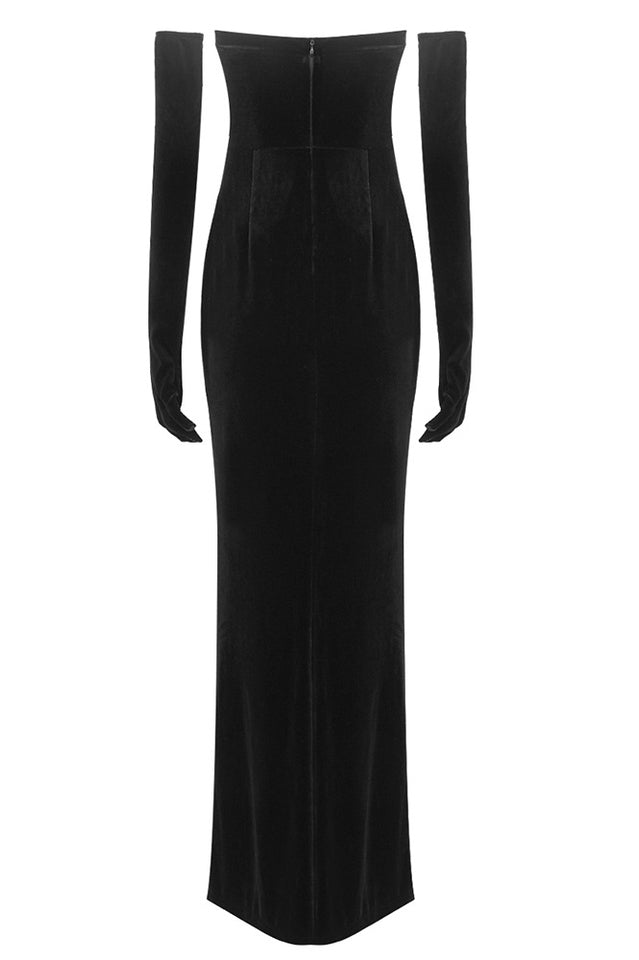 Strapless Embellished Maxi Velvet Dress - View 23